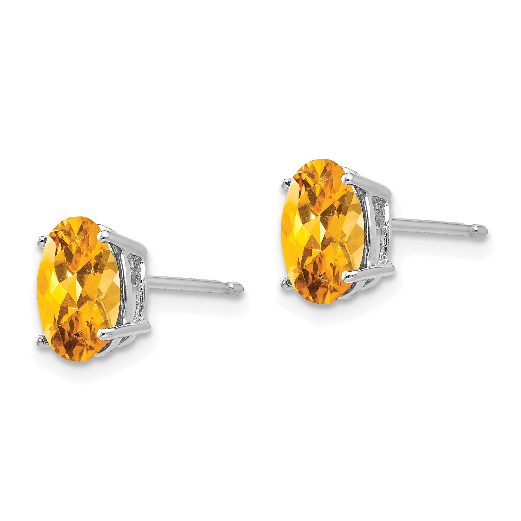 14k White Gold 8x6mm Oval Citrine Earrings