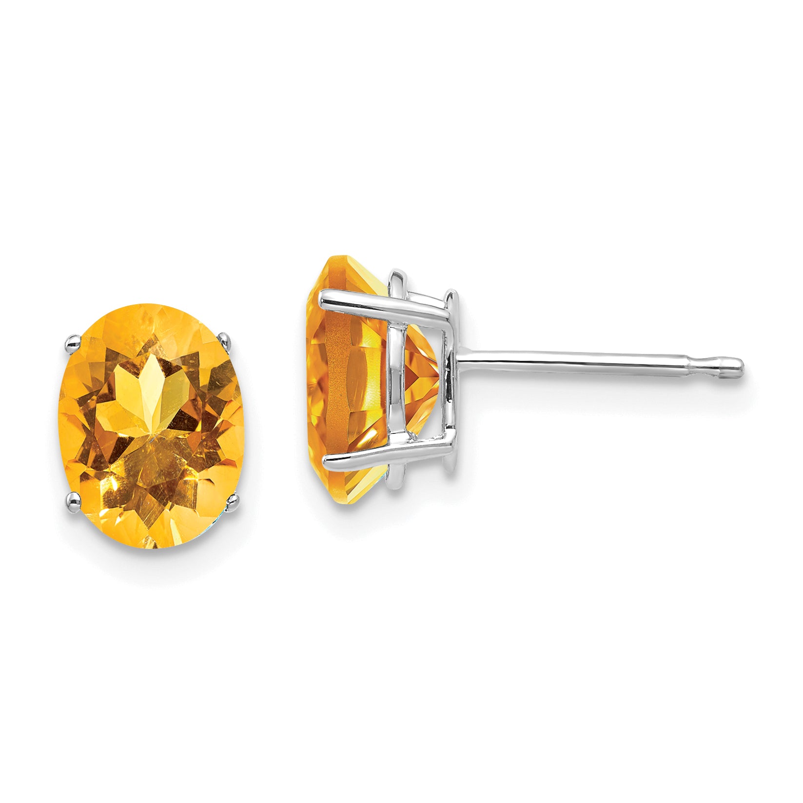 14k White Gold 8x6mm Oval Citrine Earrings