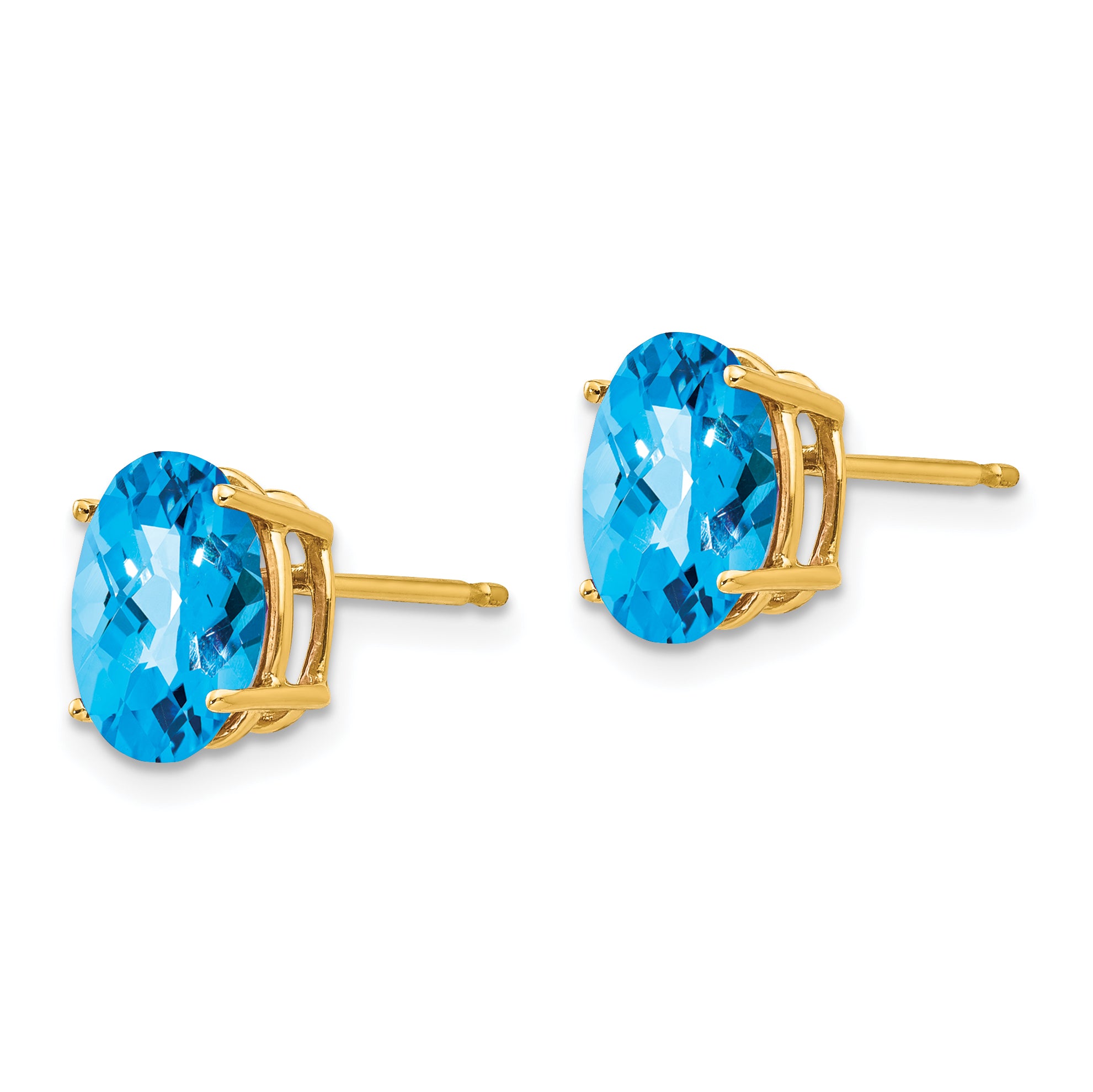 14k 9x7mm Oval Blue Topaz Checker Earrings