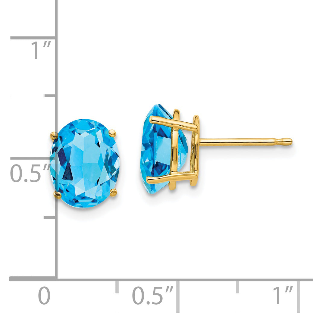 14k 9x7mm Oval Blue Topaz Earrings