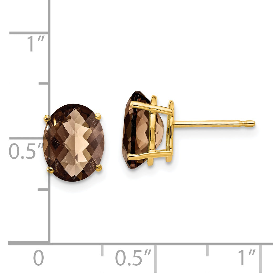 14k 9x7 Oval Checker-Cut Smoky Quartz Earrings