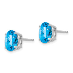 14k White Gold 9x7mm Oval Blue Topaz Checker Earrings