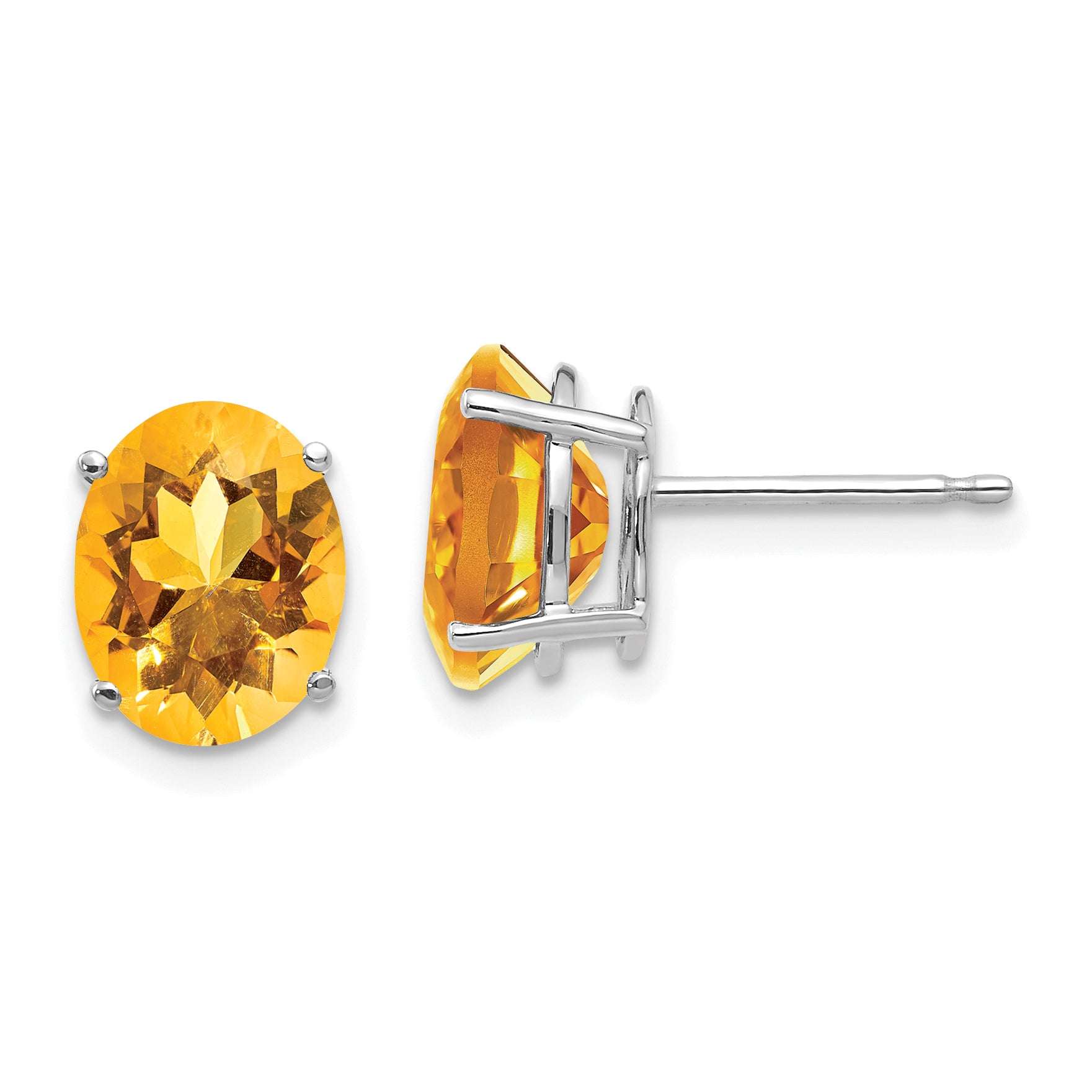 14k White Gold 9x7mm Oval Citrine Earrings