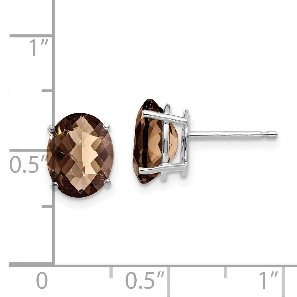 14kw 9x7 Oval Checker-Cut Smoky Quartz Earrings