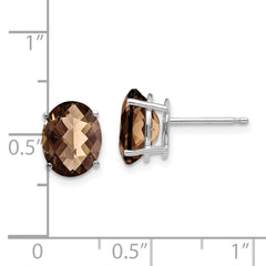 14kw 9x7 Oval Checker-Cut Smoky Quartz Earrings