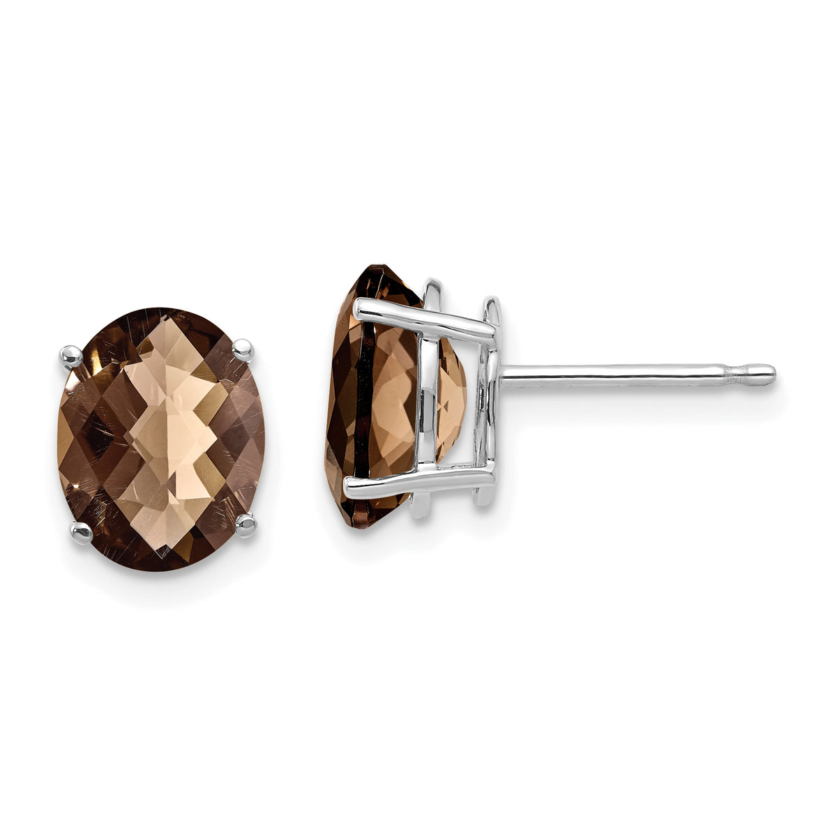 14kw 9x7 Oval Checker-Cut Smoky Quartz Earrings