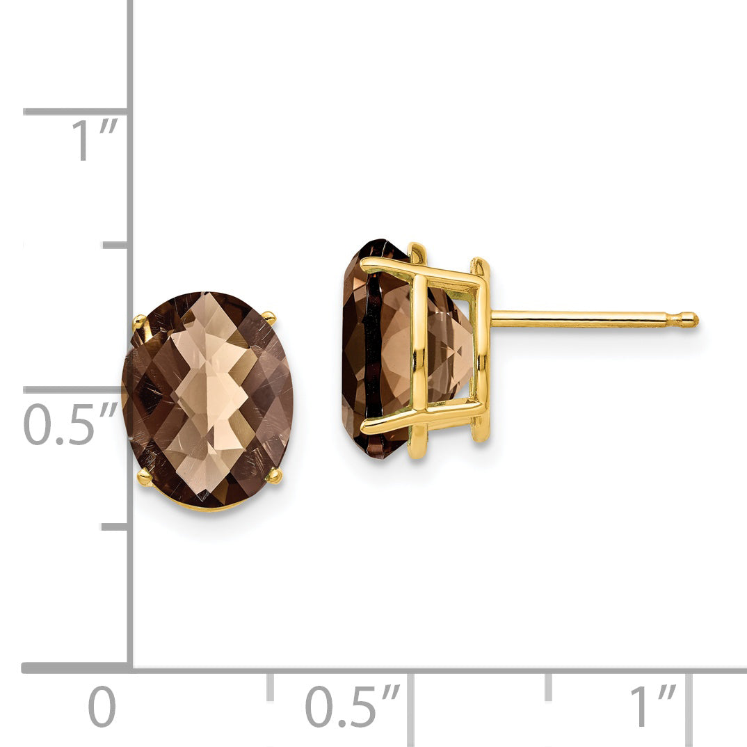 14k 10x8 Oval Checker-Cut Smoky Quartz Earrings