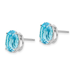 14k White Gold Blue Topaz Oval Stud Earrings