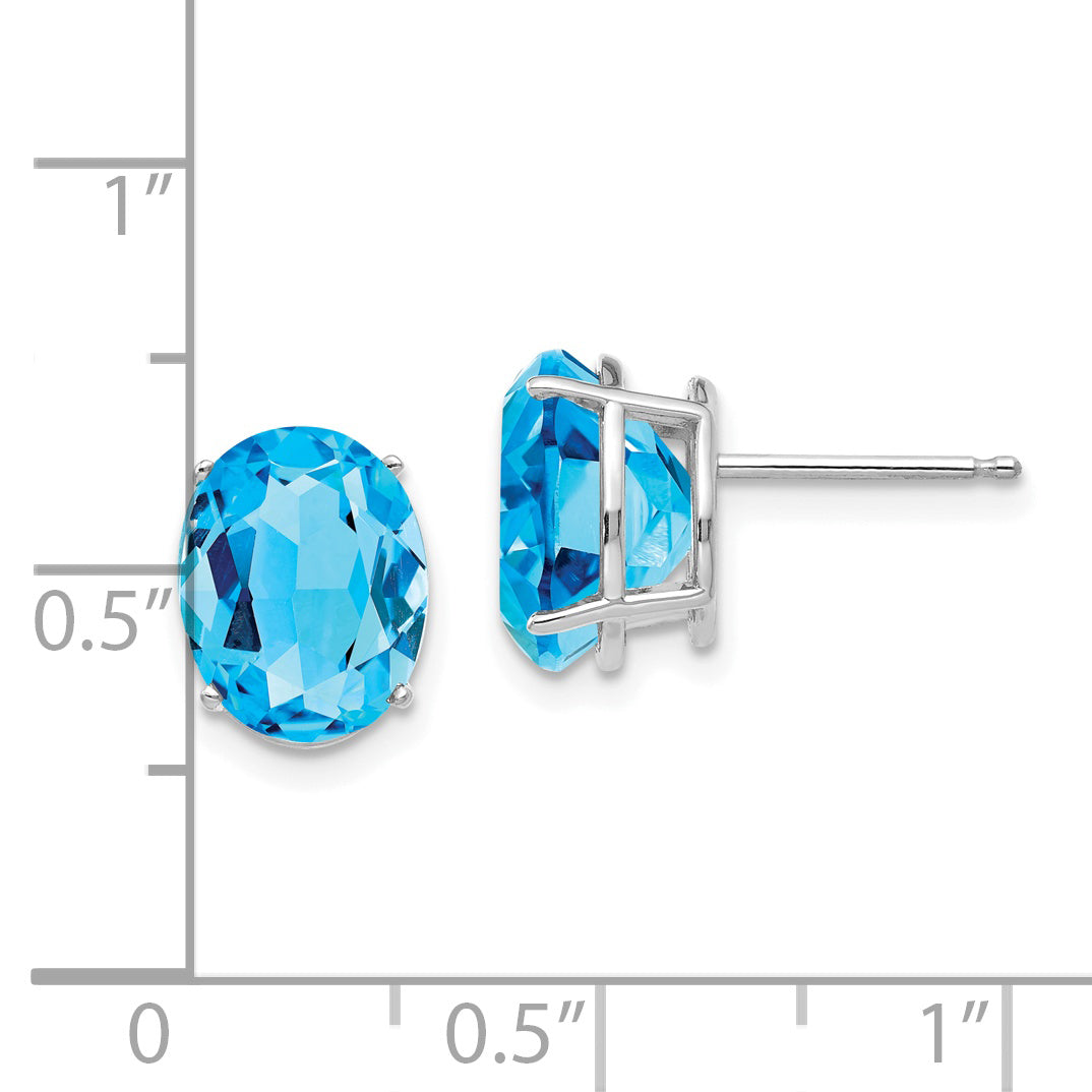 14k White Gold Blue Topaz Oval Stud Earrings