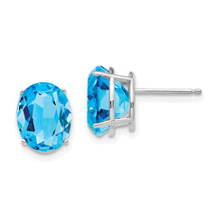 14k White Gold Blue Topaz Oval Stud Earrings