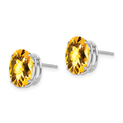 14k White Gold 10x8mm Oval Citrine Checker Earrings