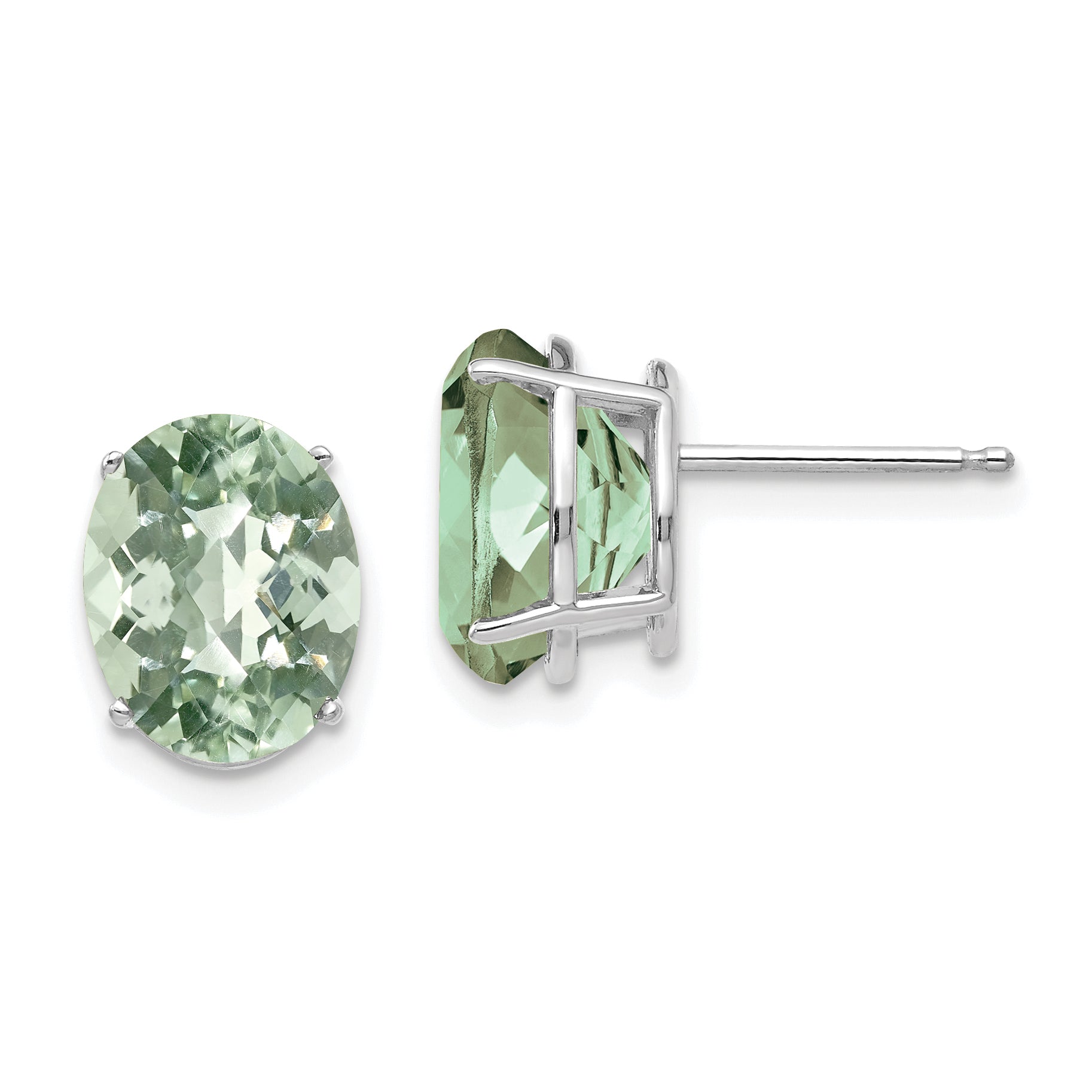 14kw 10x8 Oval Checker-Cut Green Quartz Earrings