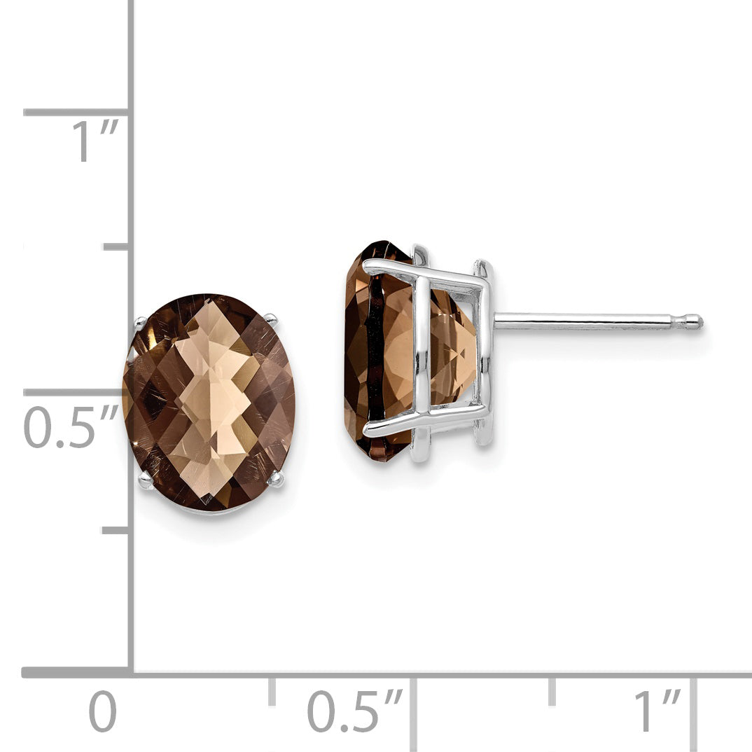 14kw 10x8 Oval Checker-Cut Smoky Quartz Earrings