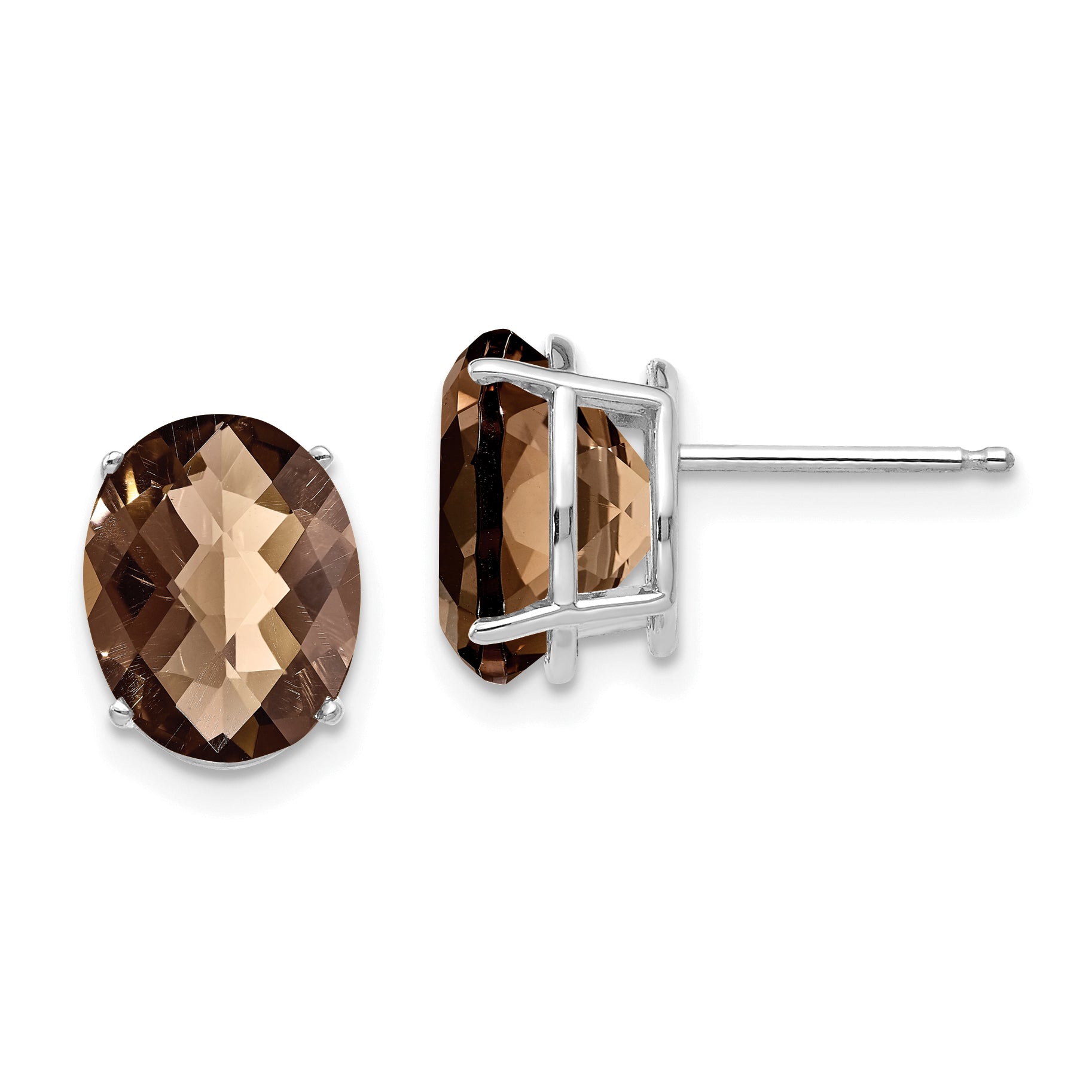 14kw 10x8 Oval Checker-Cut Smoky Quartz Earrings