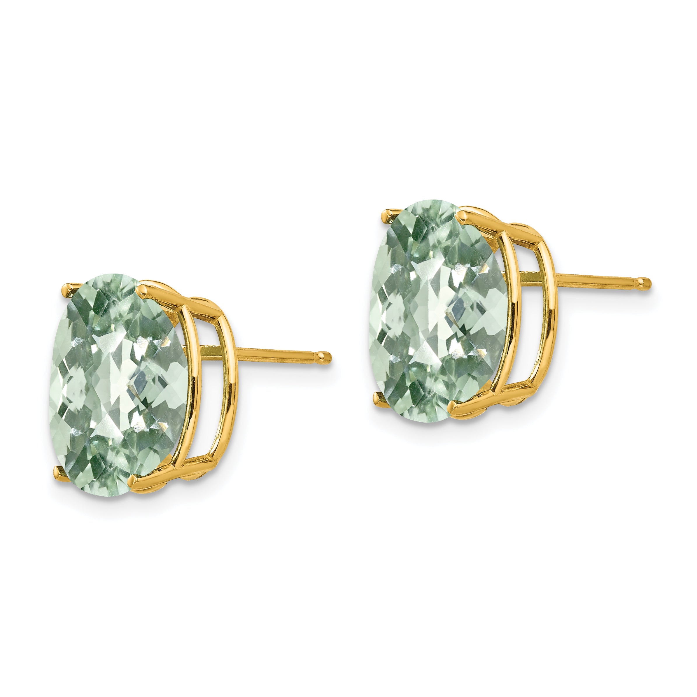 14k 12x10 Oval Checker-Cut Green Quartz Earrings