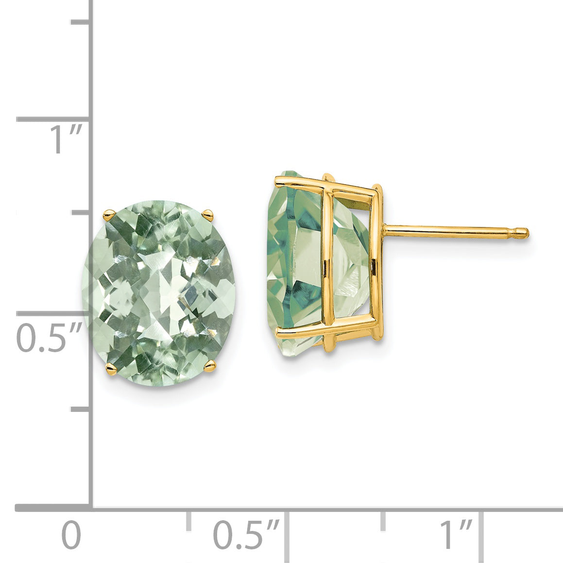 14k 12x10 Oval Checker-Cut Green Quartz Earrings