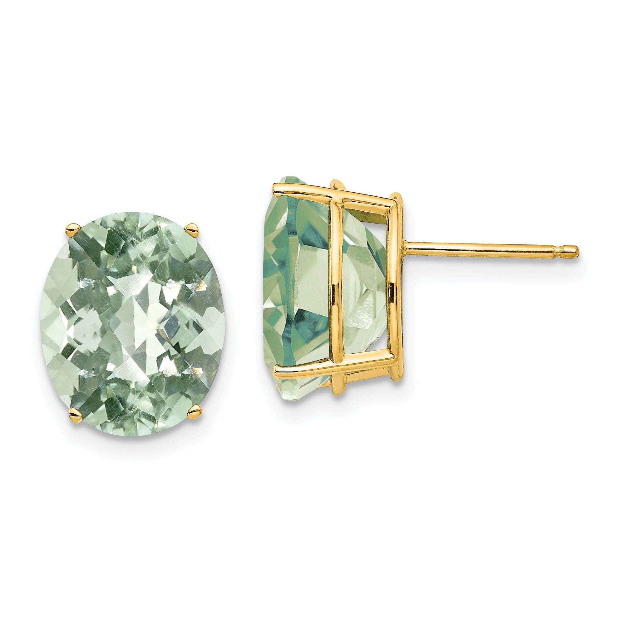 14k 12x10 Oval Checker-Cut Green Quartz Earrings