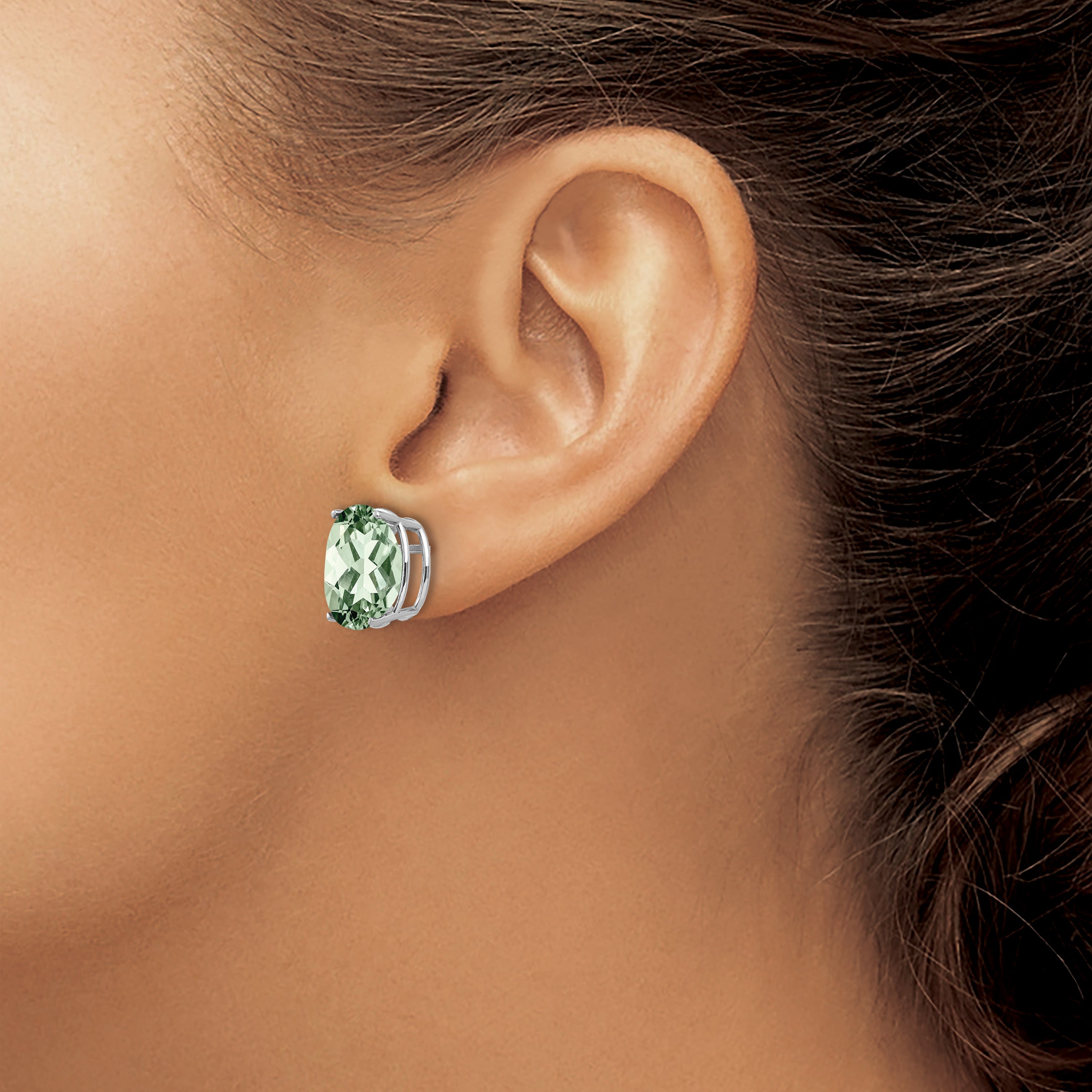 14kw 12x10 Oval Green Quartz Earrings