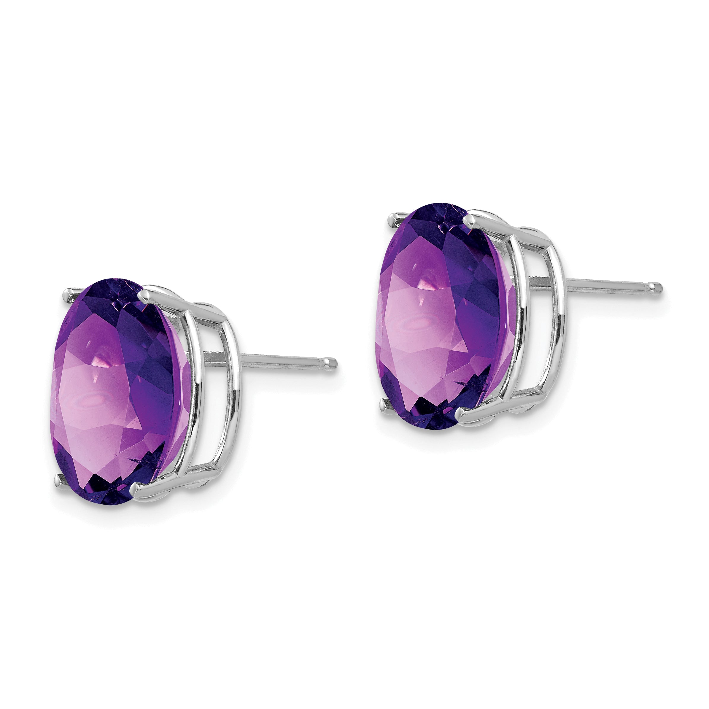 14k White Gold Amethyst Oval Stud Earrings