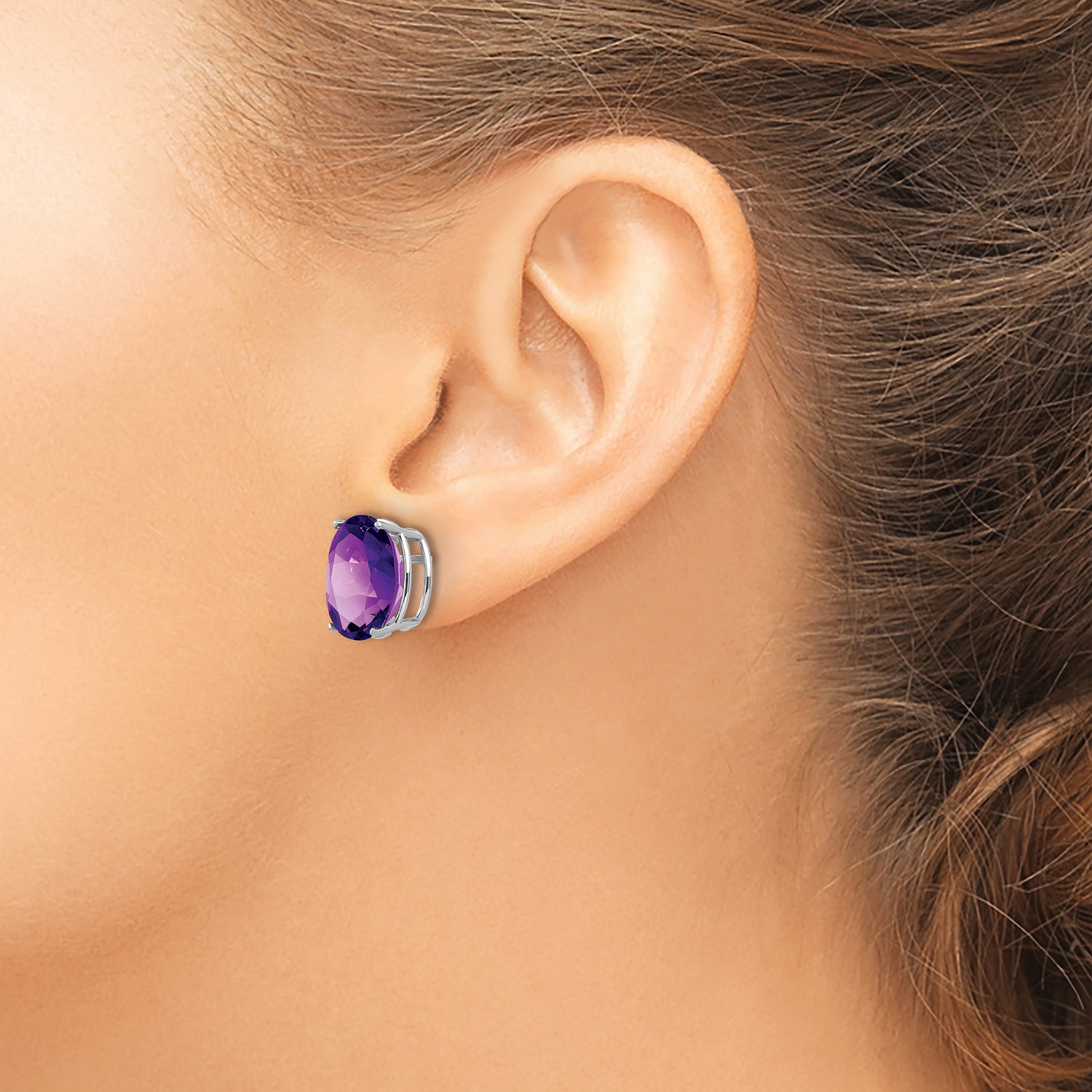 14k White Gold Amethyst Oval Stud Earrings