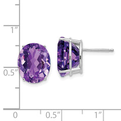 14k White Gold Amethyst Oval Stud Earrings