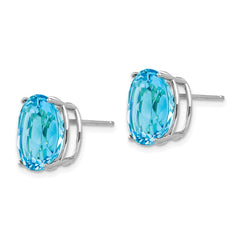 14k White Gold Blue Topaz Oval Stud Earrings