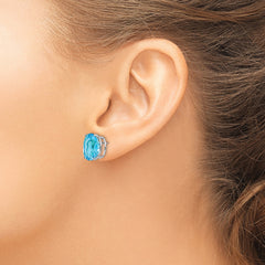 14k White Gold Blue Topaz Oval Stud Earrings