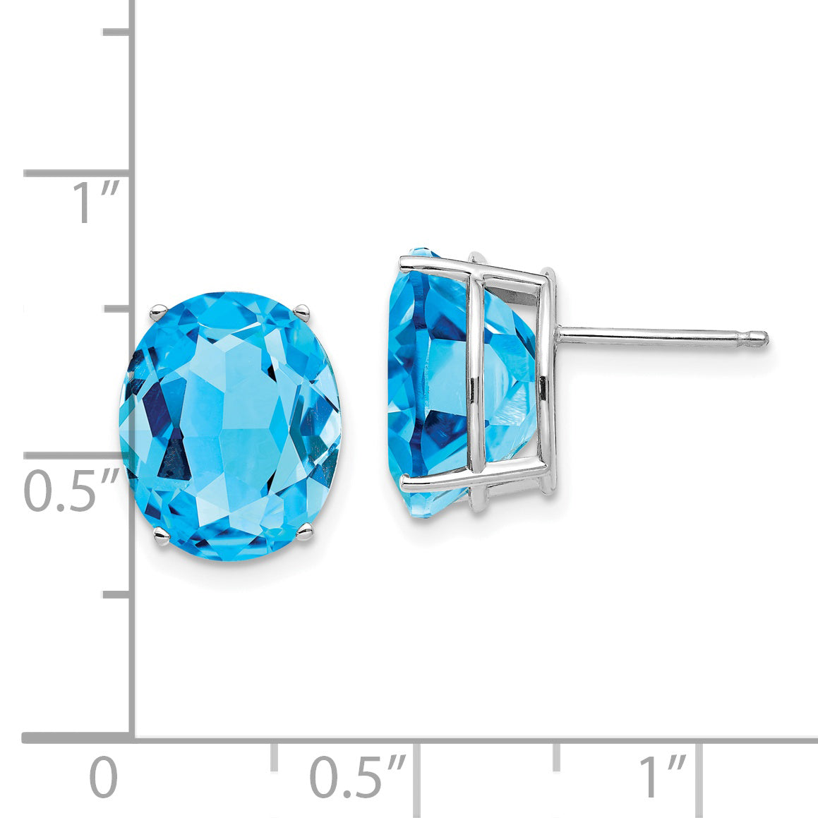 14k White Gold Blue Topaz Oval Stud Earrings