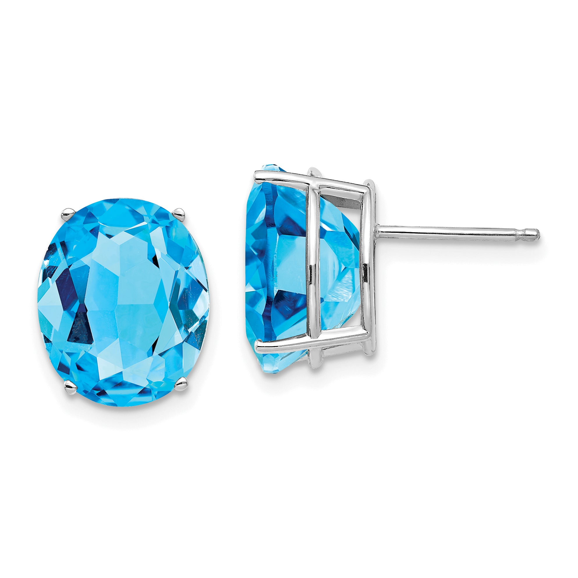 14k White Gold Blue Topaz Oval Stud Earrings