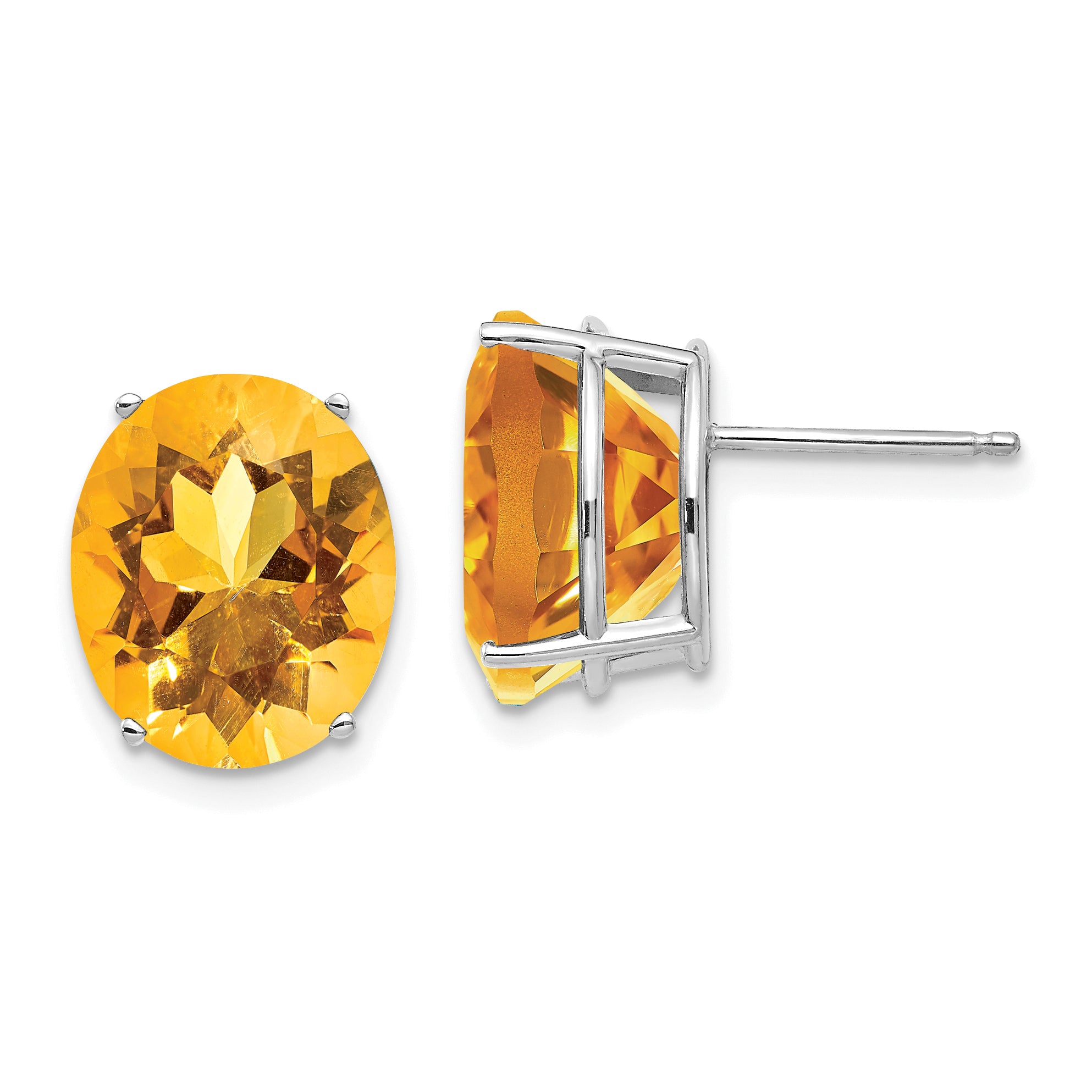 14k White Gold 12x10mm Oval Citrine Earrings