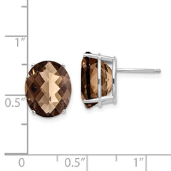 14kw 12x10 Oval Checker-Cut Smoky Quartz Earrings