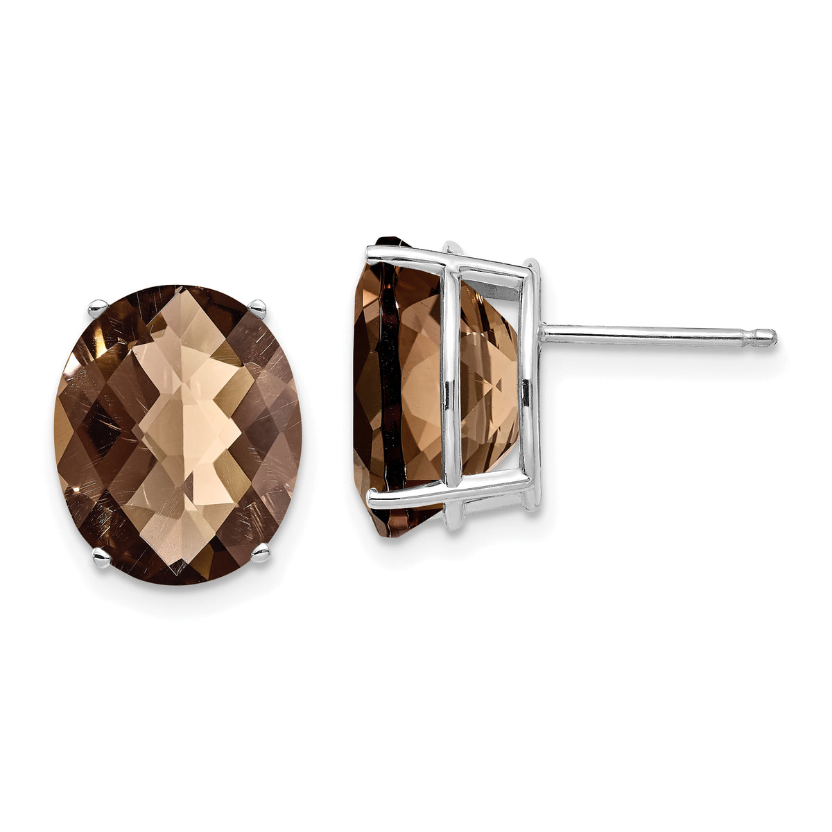 14kw 12x10 Oval Checker-Cut Smoky Quartz Earrings