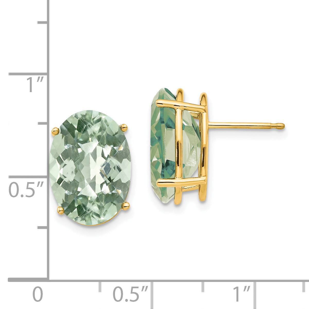 14k 14x10 Oval Checker-Cut Green Quartz Earrings