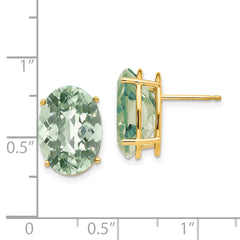 14k 14x10 Oval Checker-Cut Green Quartz Earrings