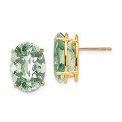 14k 14x10 Oval Checker-Cut Green Quartz Earrings