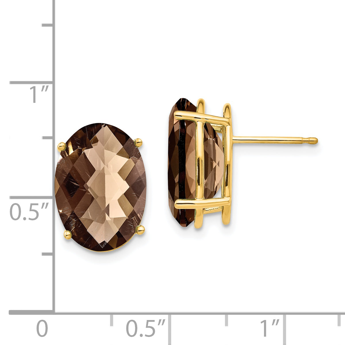 14k 14x10 Oval Checker-Cut Smoky Quartz Earrings