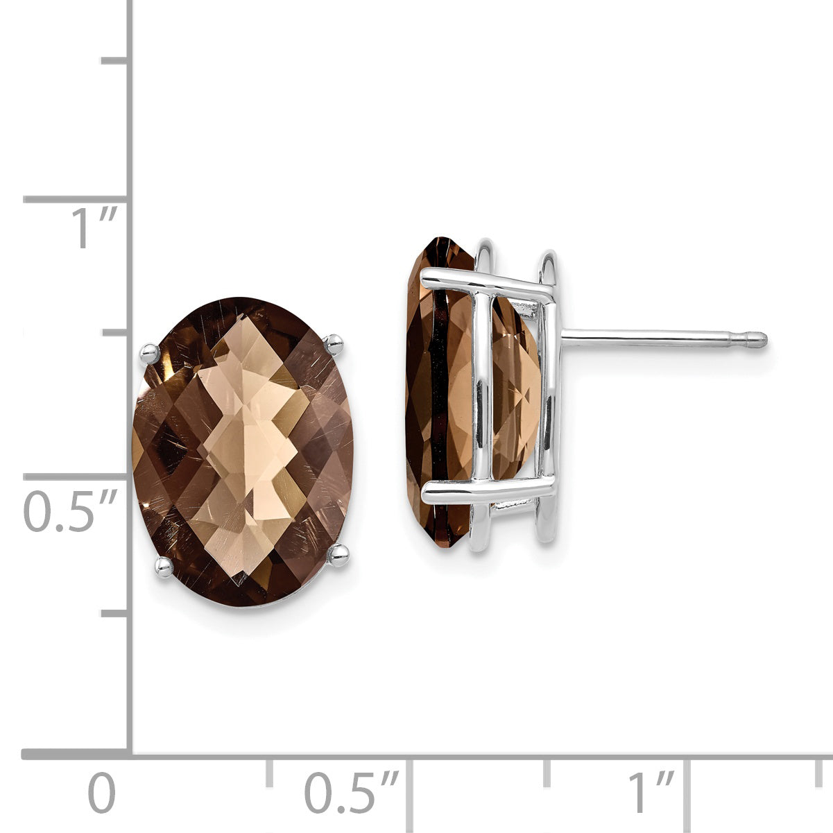 14kw Oval 4-Prong 14 x 10mm Checker-Cut Smoky Quartz Earrings