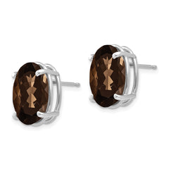 14kw Oval 4-Prong 14 x 10mm Smoky Quartz Earrings