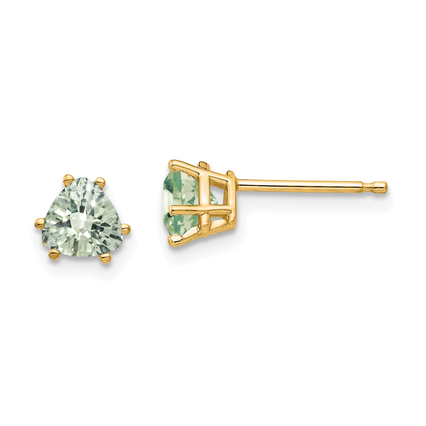 14k 5mm Trillion Checker-Cut Green Quartz Earrings