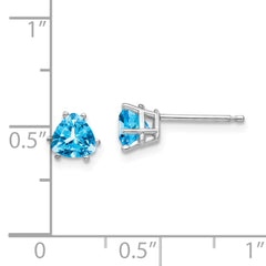 14k White Gold 5mm Trillion Blue Topaz Earrings