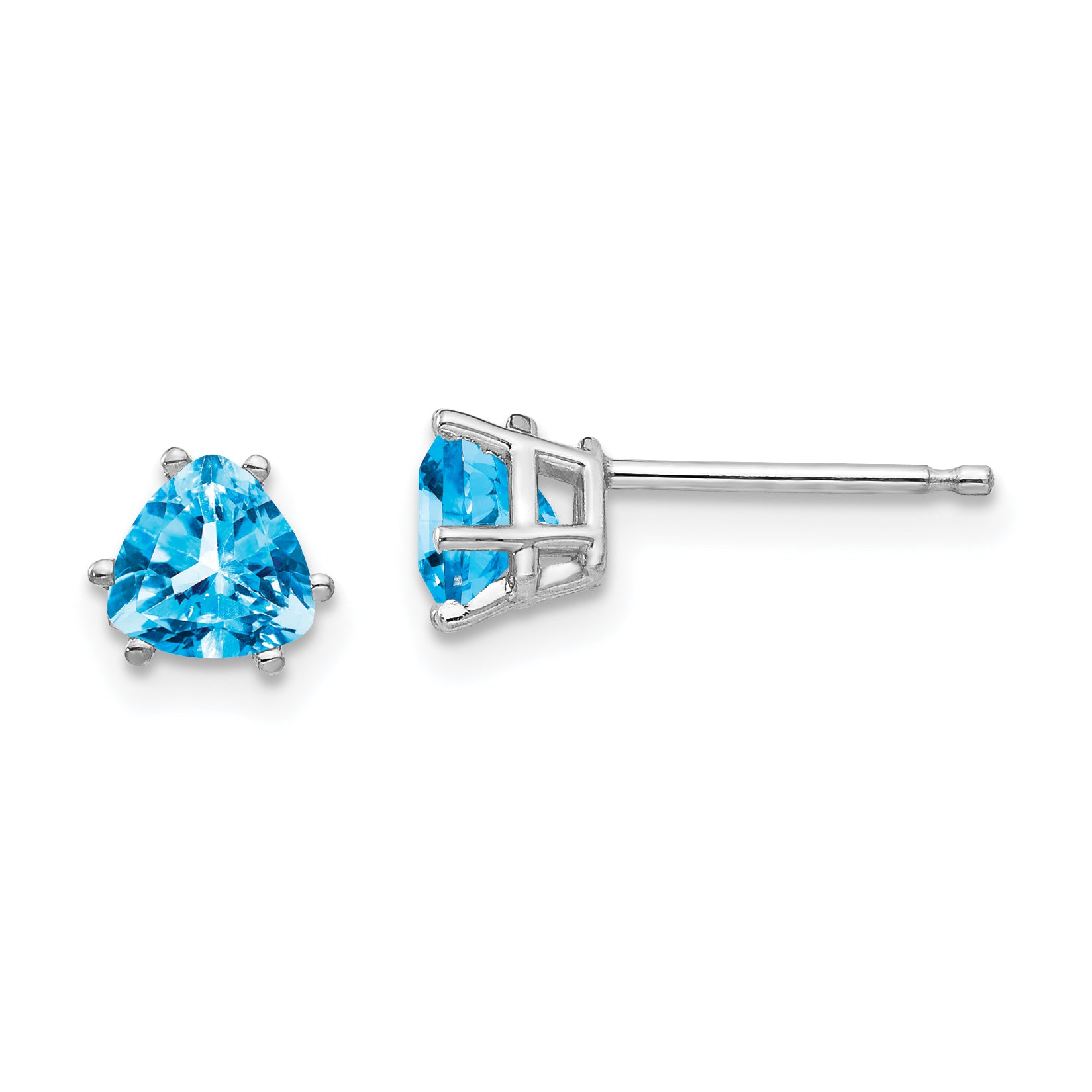 14k White Gold 5mm Trillion Blue Topaz Earrings