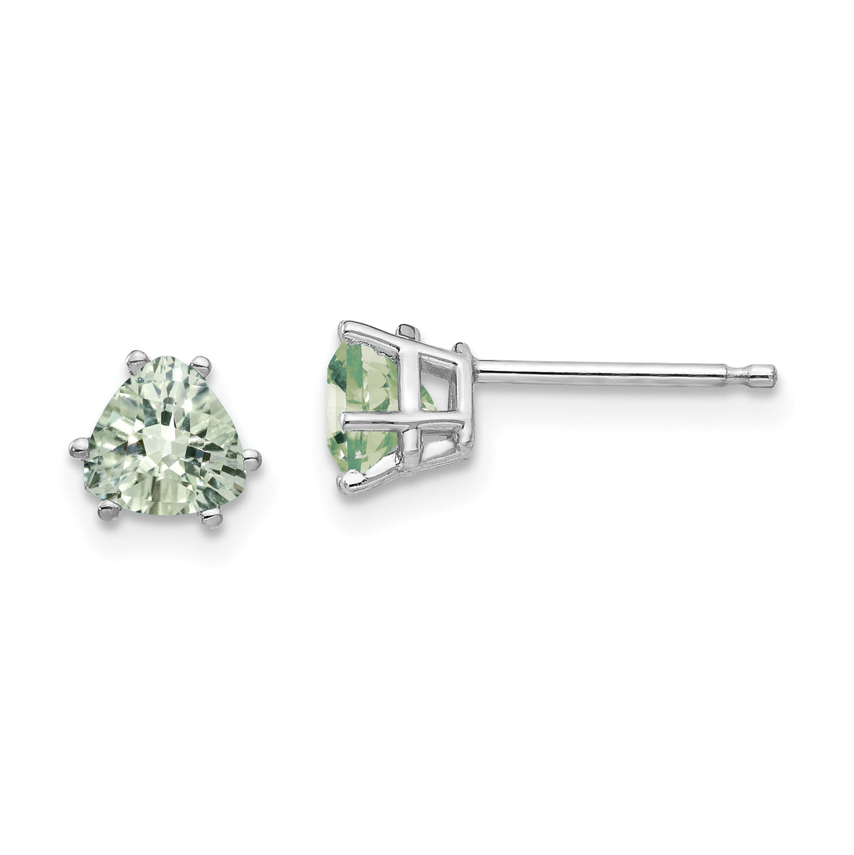 14kw 5mm Trillion Checker-Cut Green Quartz Earrings