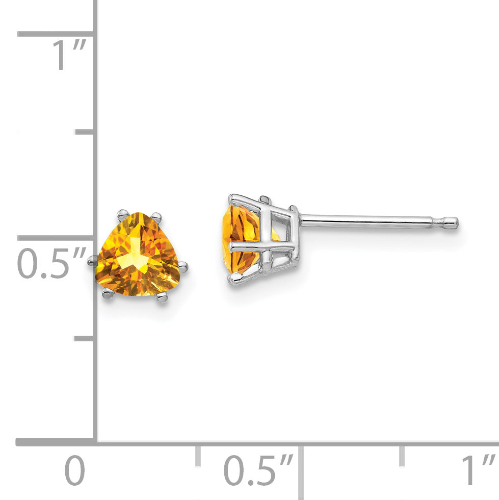 14k White Gold Citrine Trillion Stud Earrings