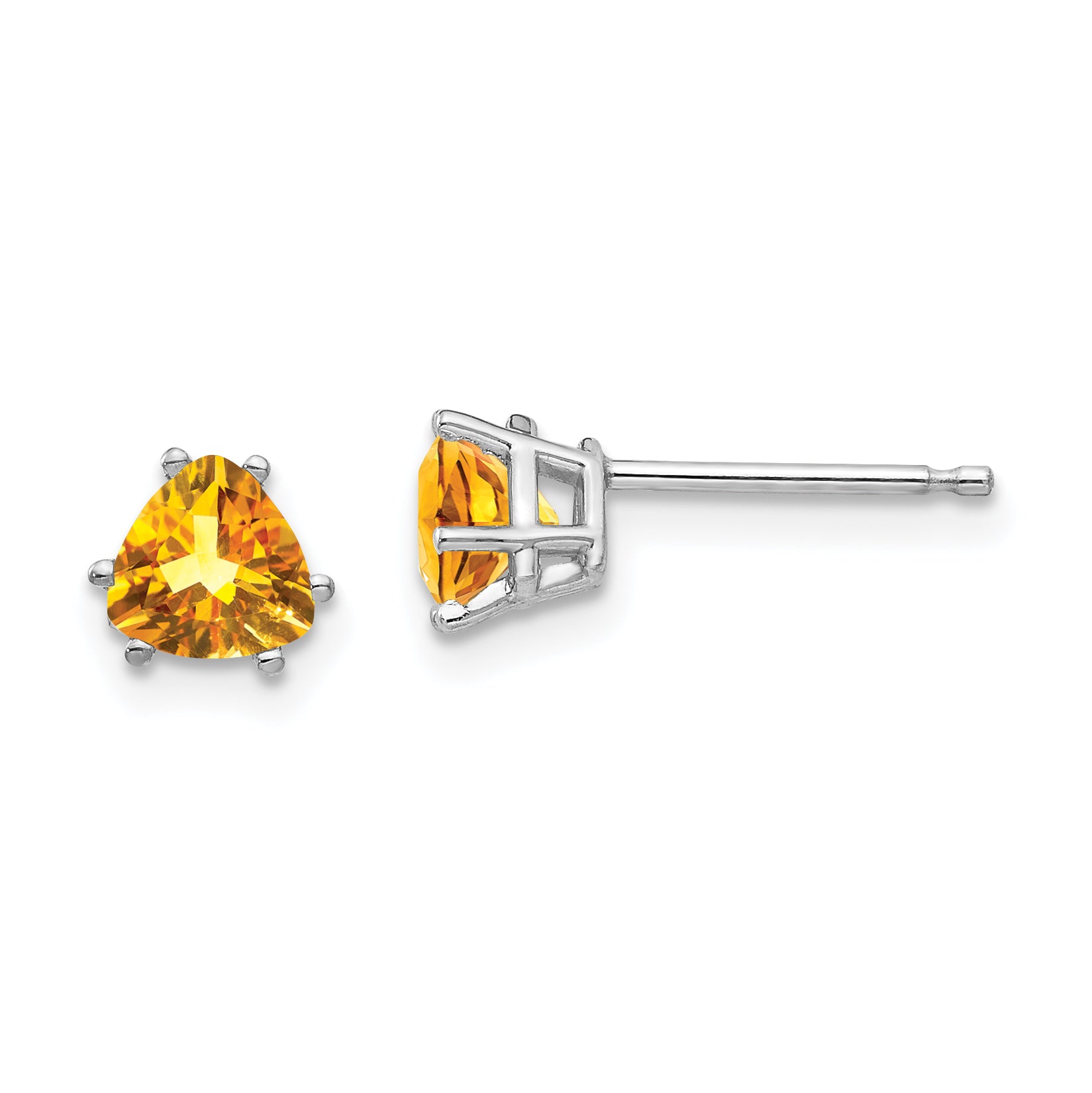 14k White Gold Citrine Trillion Stud Earrings