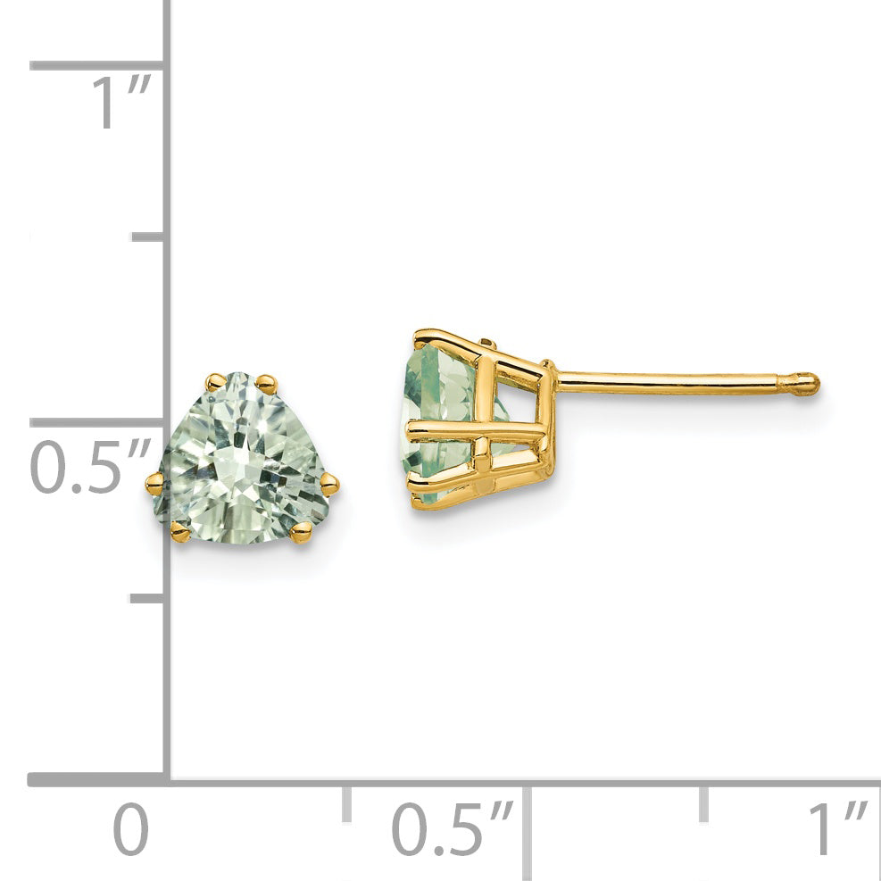 14k 6mm Trillion Checker-Cut Green Quartz Earrings