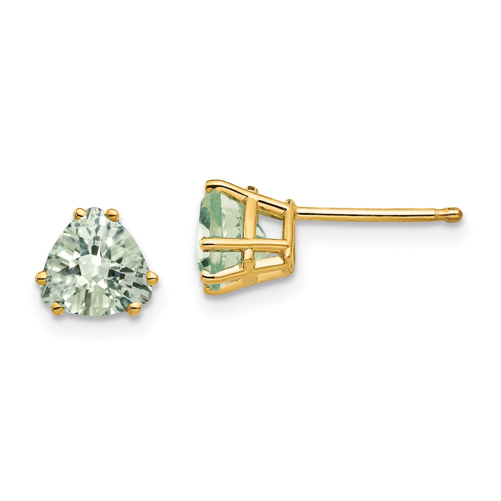 14k 6mm Trillion Checker-Cut Green Quartz Earrings