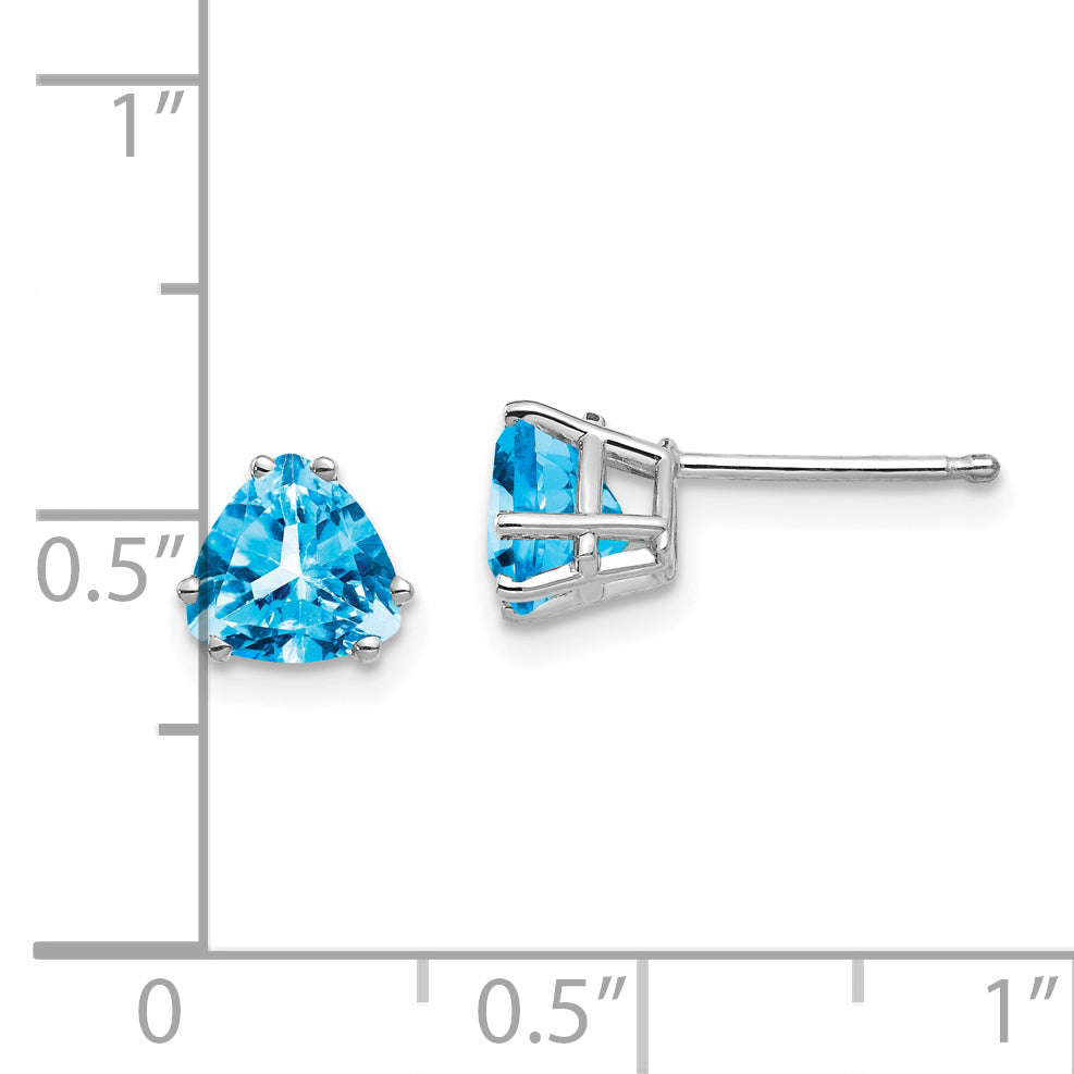 14k White Gold 6mm Trillion Blue Topaz Earrings