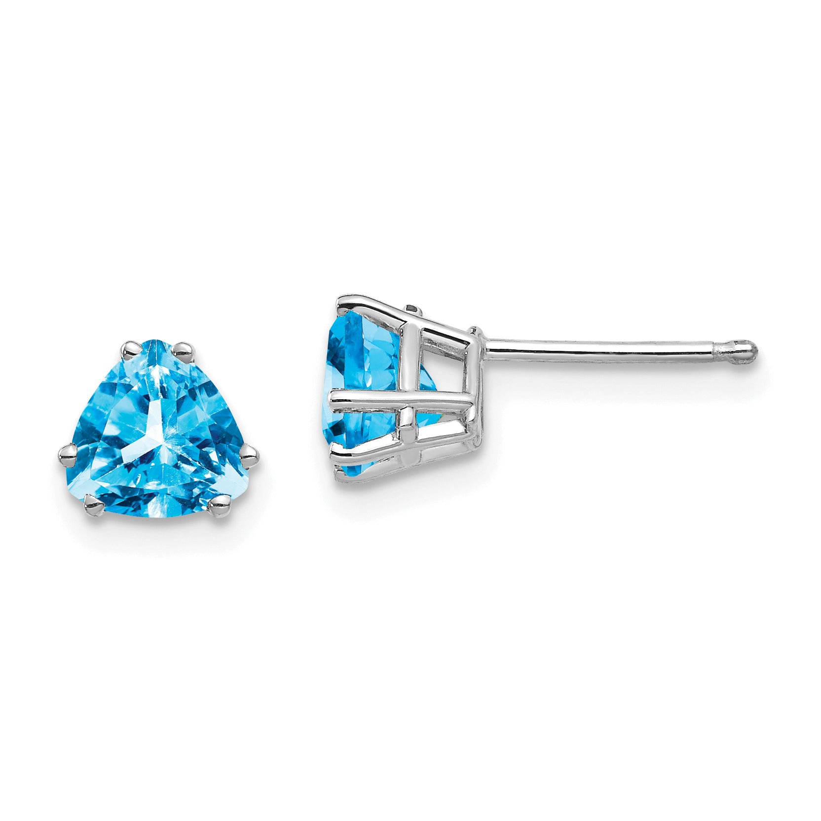 14k White Gold 6mm Trillion Blue Topaz Earrings