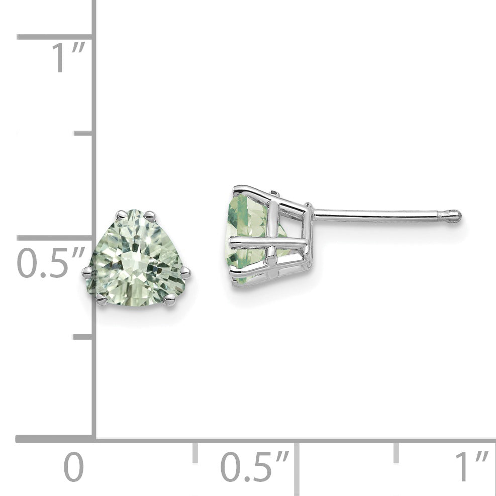 14kw 6mm Trillion Checker-Cut Green Quartz Earrings