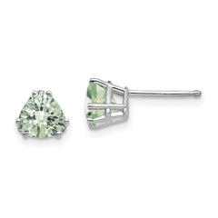 14kw 6mm Trillion Checker-Cut Green Quartz Earrings